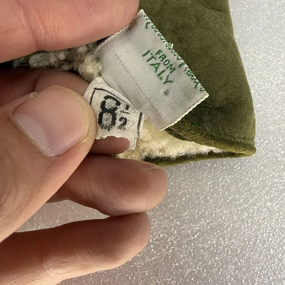 VTG Marshall Fields Gloves Mens 8.5 Green Suede Made In Italy Sherpa Lining Warm